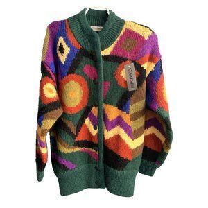 Cosa Fadini Italy Mohair Womens Sweater Cardigan Sz F/XL Multicolor Wearable Art